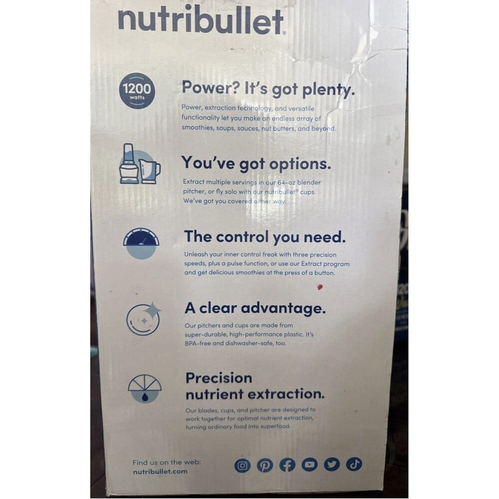 New NutriBullet 1200 Watt Blender Combo with Single Serve Cups NBF50500 Gray - Picture 13 of 16